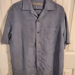 Caribbean Men's Light Blue Leaf Pattern Shirt